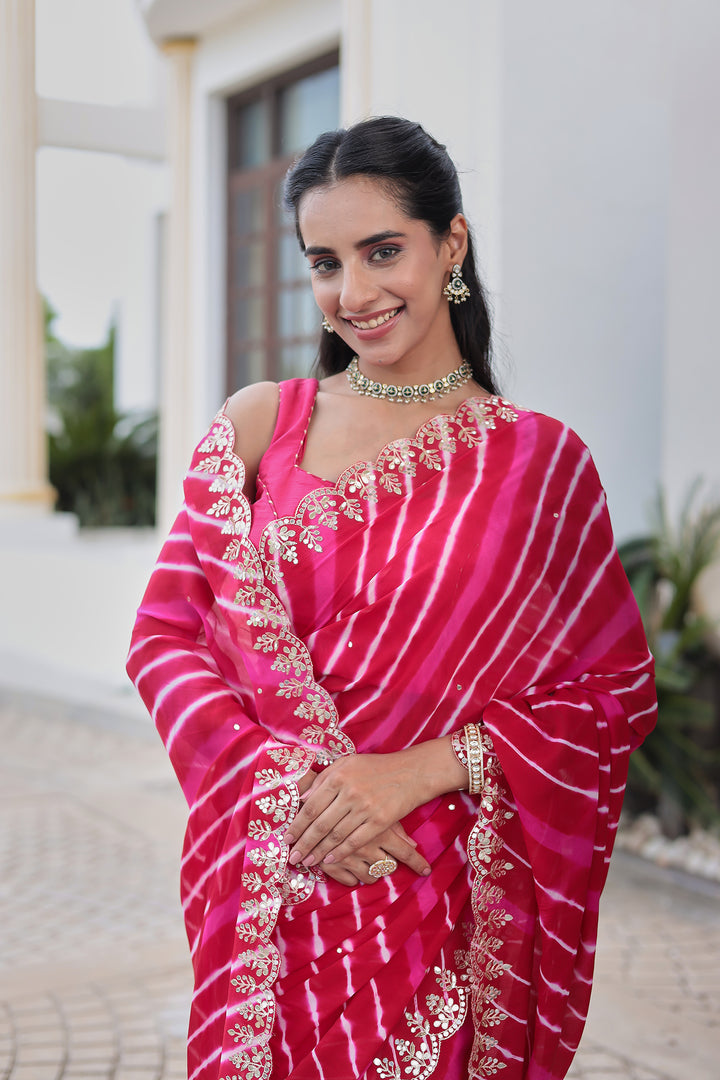 Leheriya Silk Saree with Timeless Aari and Gota Patti Embroidery