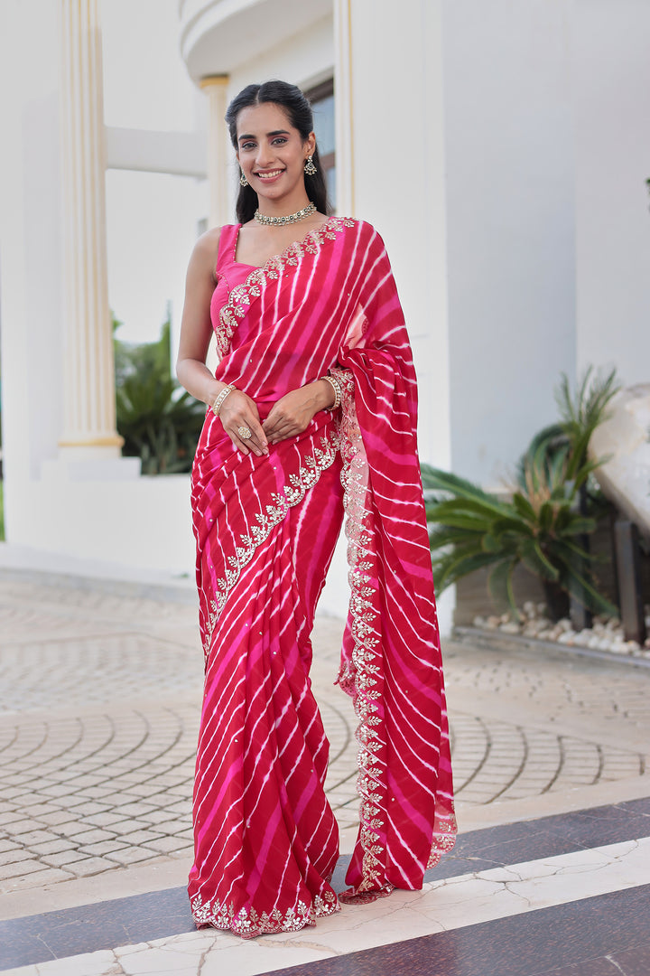 Leheriya Silk Saree with Timeless Aari and Gota Patti Embroidery