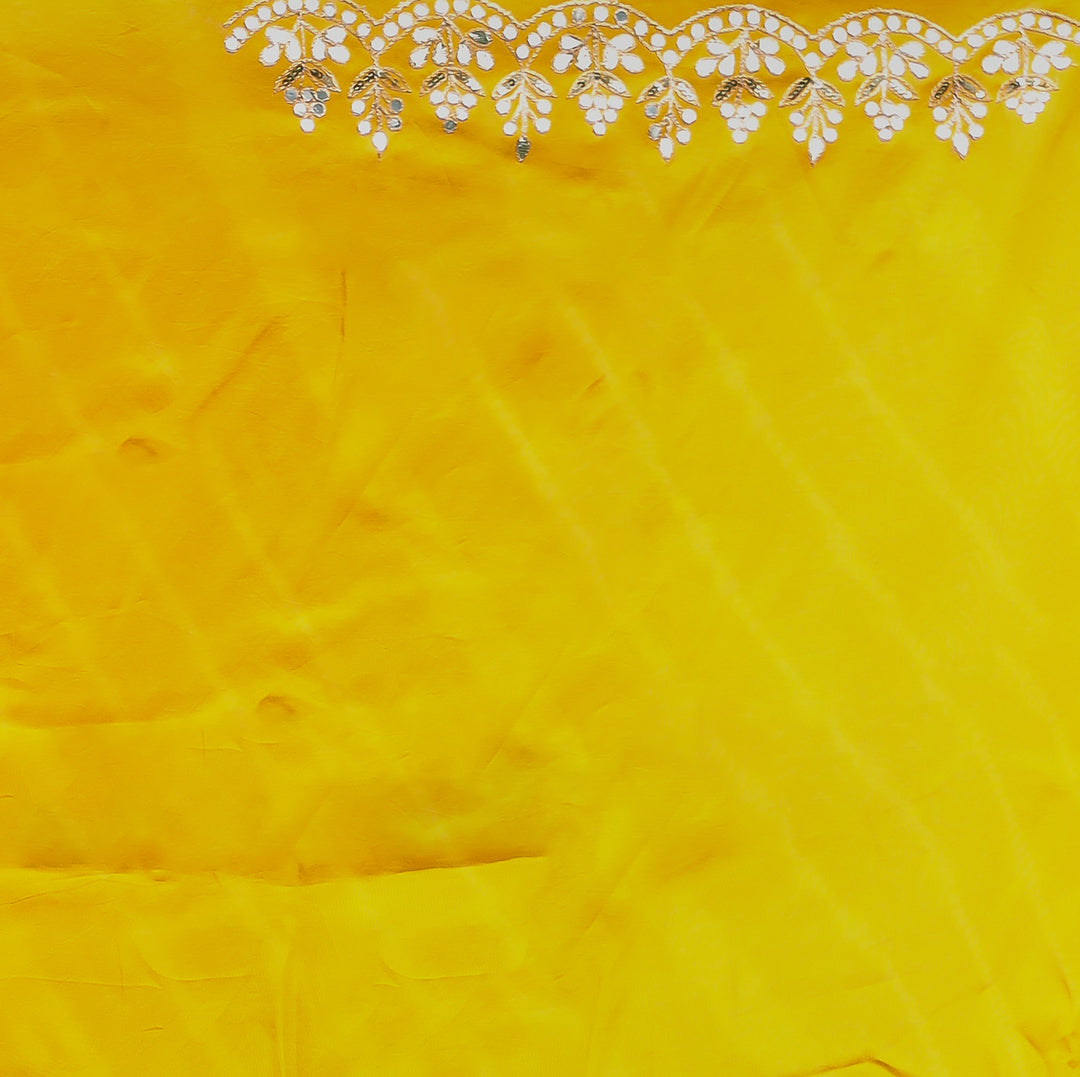 Leheriya Silk Saree with Timeless Aari and Gota Patti Embroidery