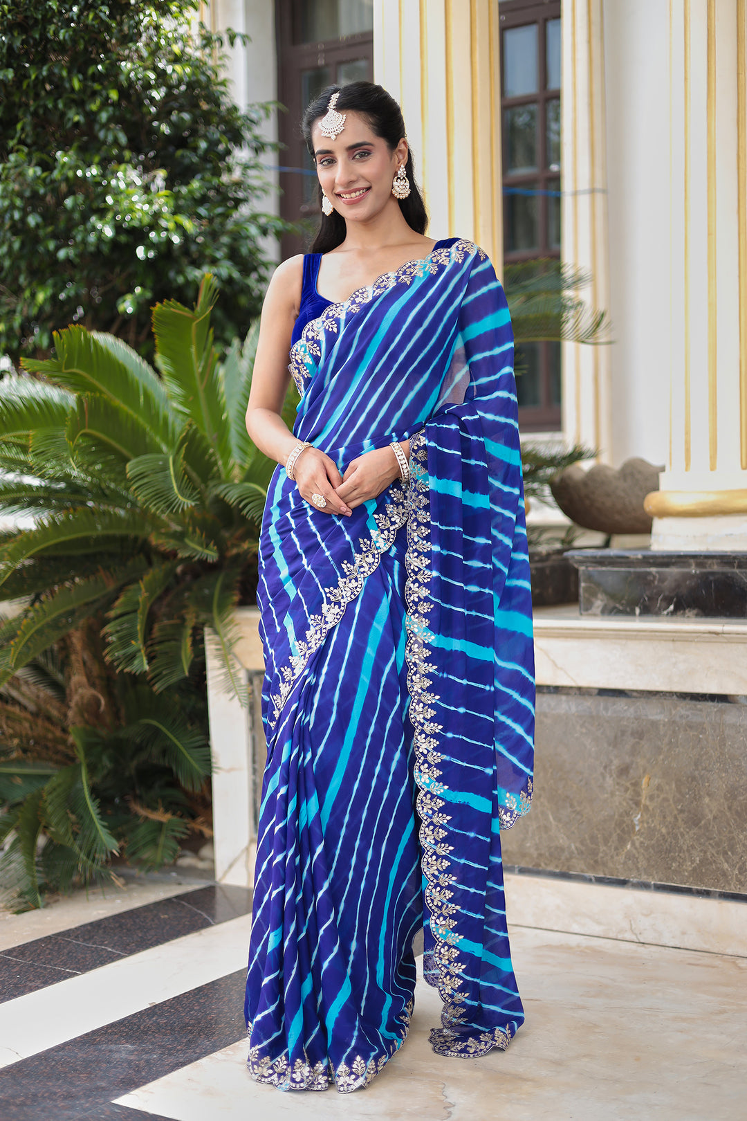 Leheriya Silk Saree with Timeless Aari and Gota Patti Embroidery