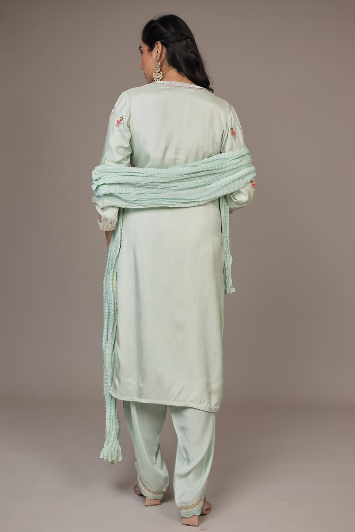 Straight Silk Suit Embroidered with Dori, Gota Patti and Thread work