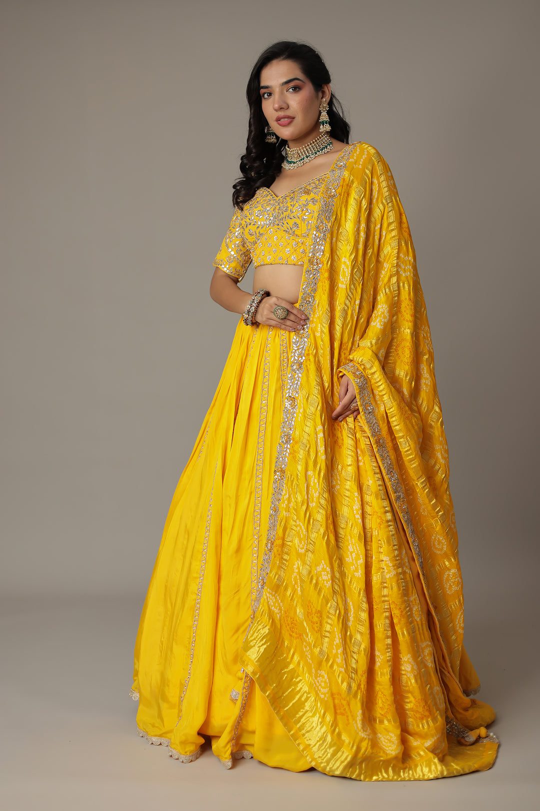 Yellow Bandhej Lehenga 