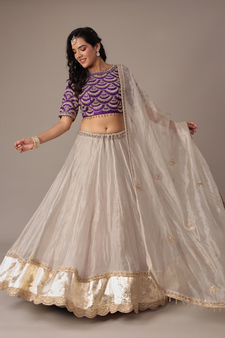 Cream Shimmer Tissue Lehenga