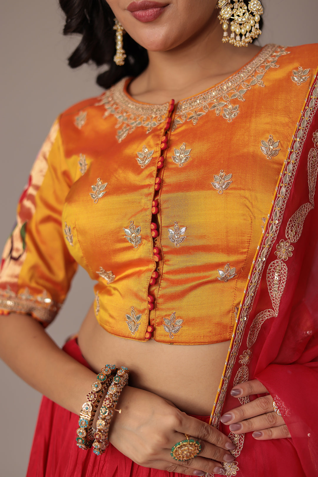 Handwoven Crushed Silk Lehenga with Gota Patti, Thread and Zardozi work