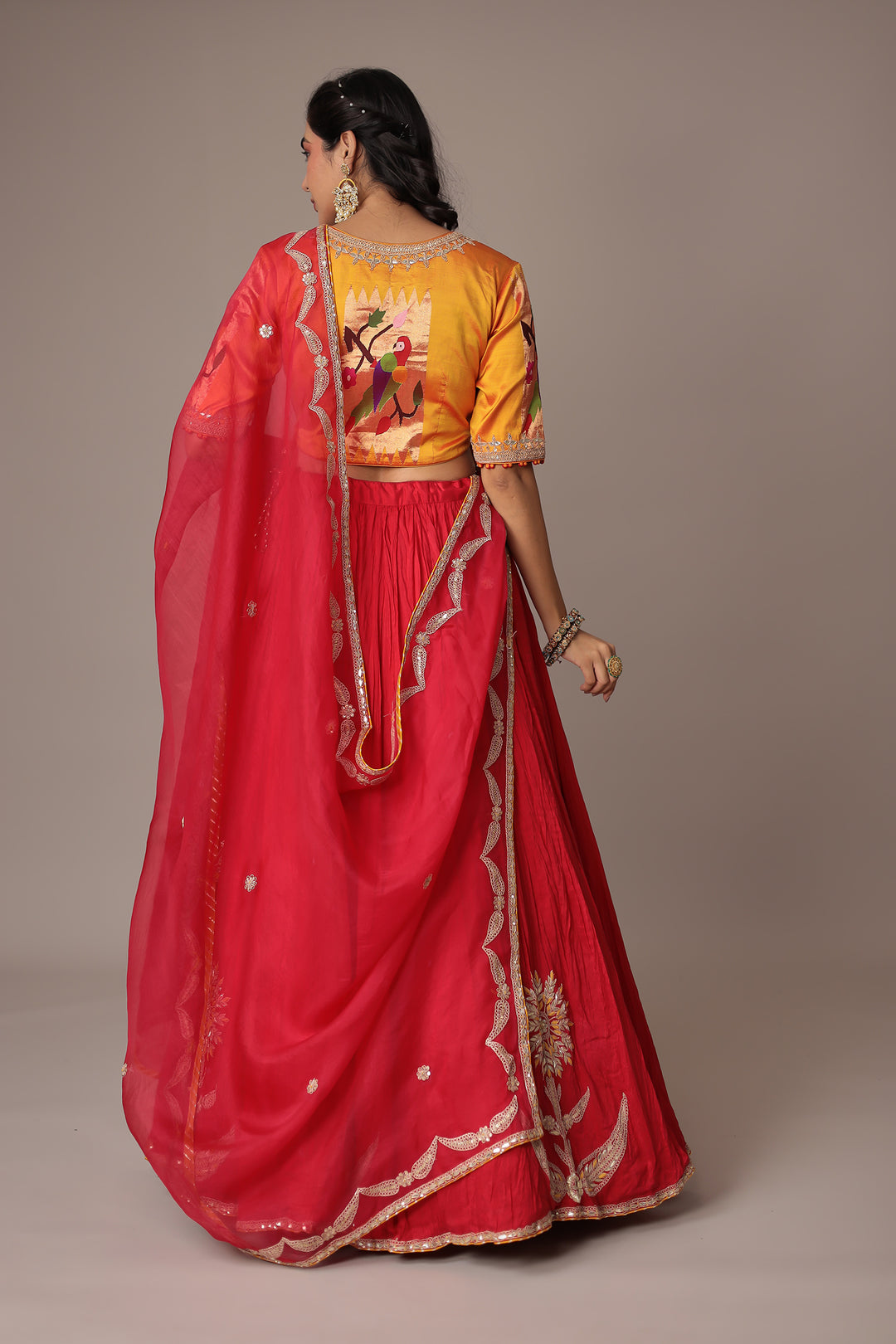 Handwoven Crushed Silk Lehenga with Gota Patti, Thread and Zardozi work
