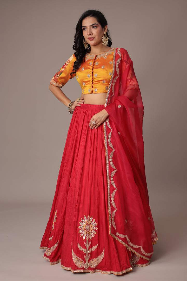 Crushed Silk Lehenga for Women 