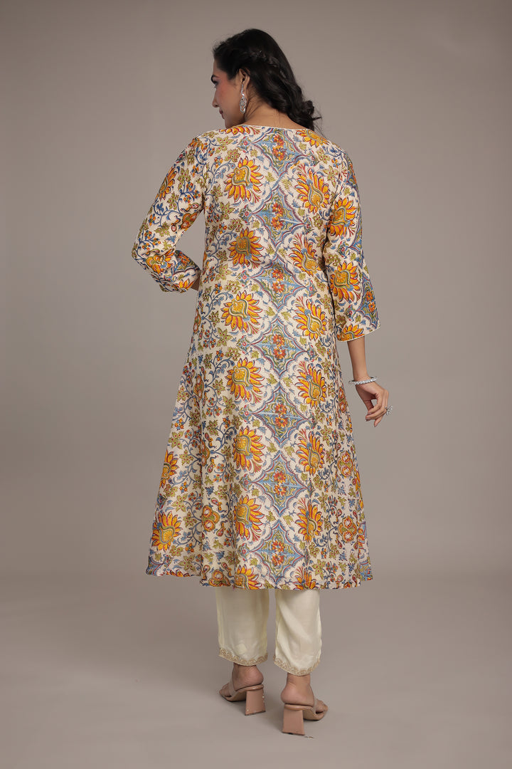 Printed Chanderi Suit Stitched with Dori and Gota Patti work