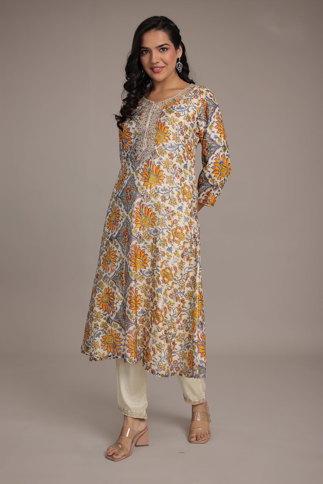 Printed Chanderi Suit Stitched with Dori and Gota Patti work