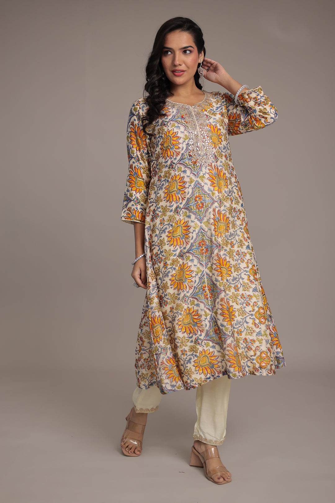 Printed Chanderi Suit Stitched with Dori and Gota Patti work
