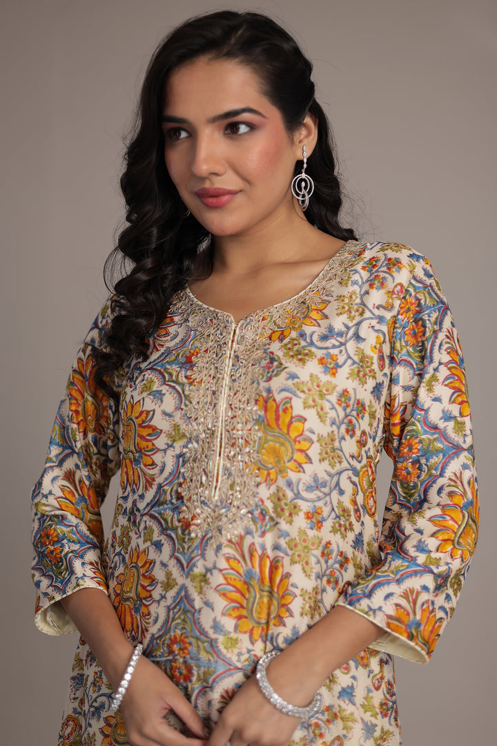 Printed Chanderi Suit Stitched with Dori and Gota Patti work