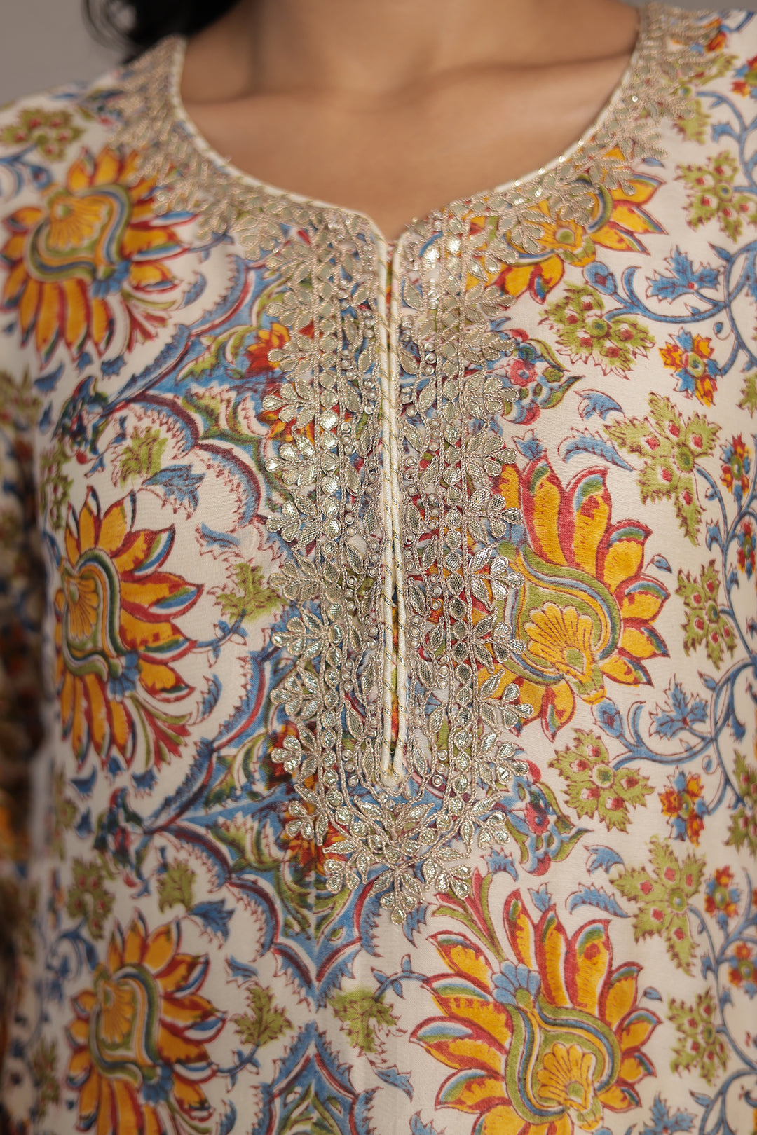 Printed Chanderi Suit Stitched with Dori and Gota Patti work