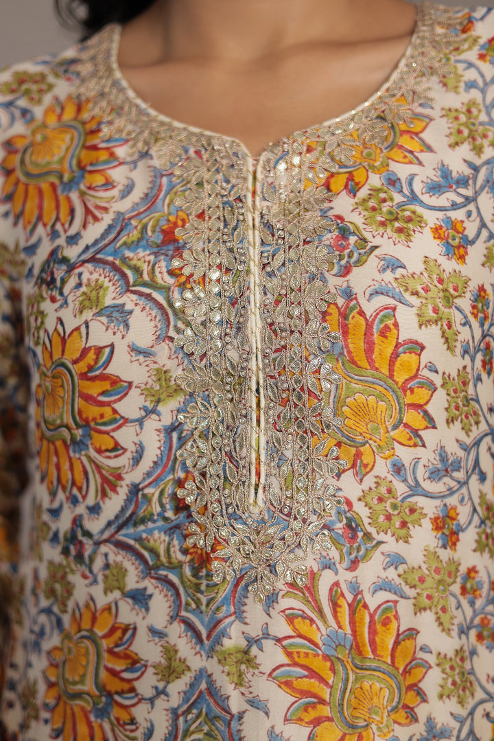 Printed Chanderi Suit Stitched with Dori and Gota Patti work