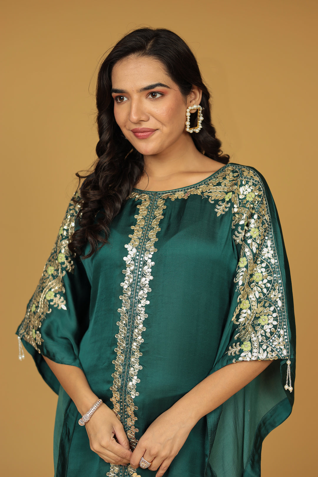 Satin Silk Kaftan Set with Gota Patti, Thread and Zardozi work