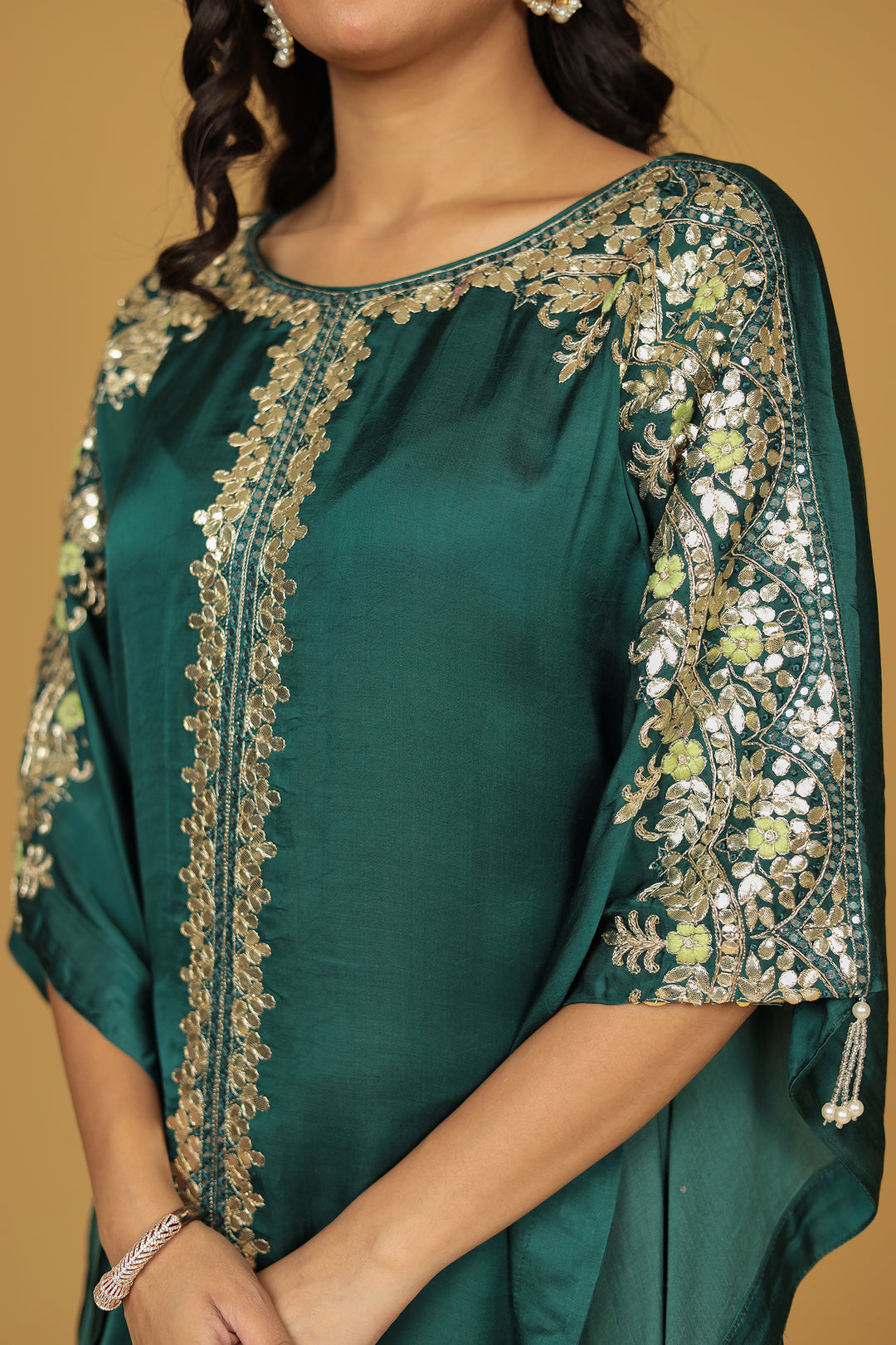 Satin Silk Kaftan Set with Gota Patti, Thread and Zardozi work