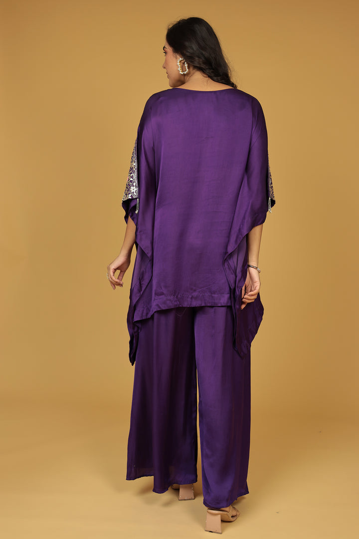 Satin Silk Kaftan Set with Gota Patti, Thread and Zardozi work