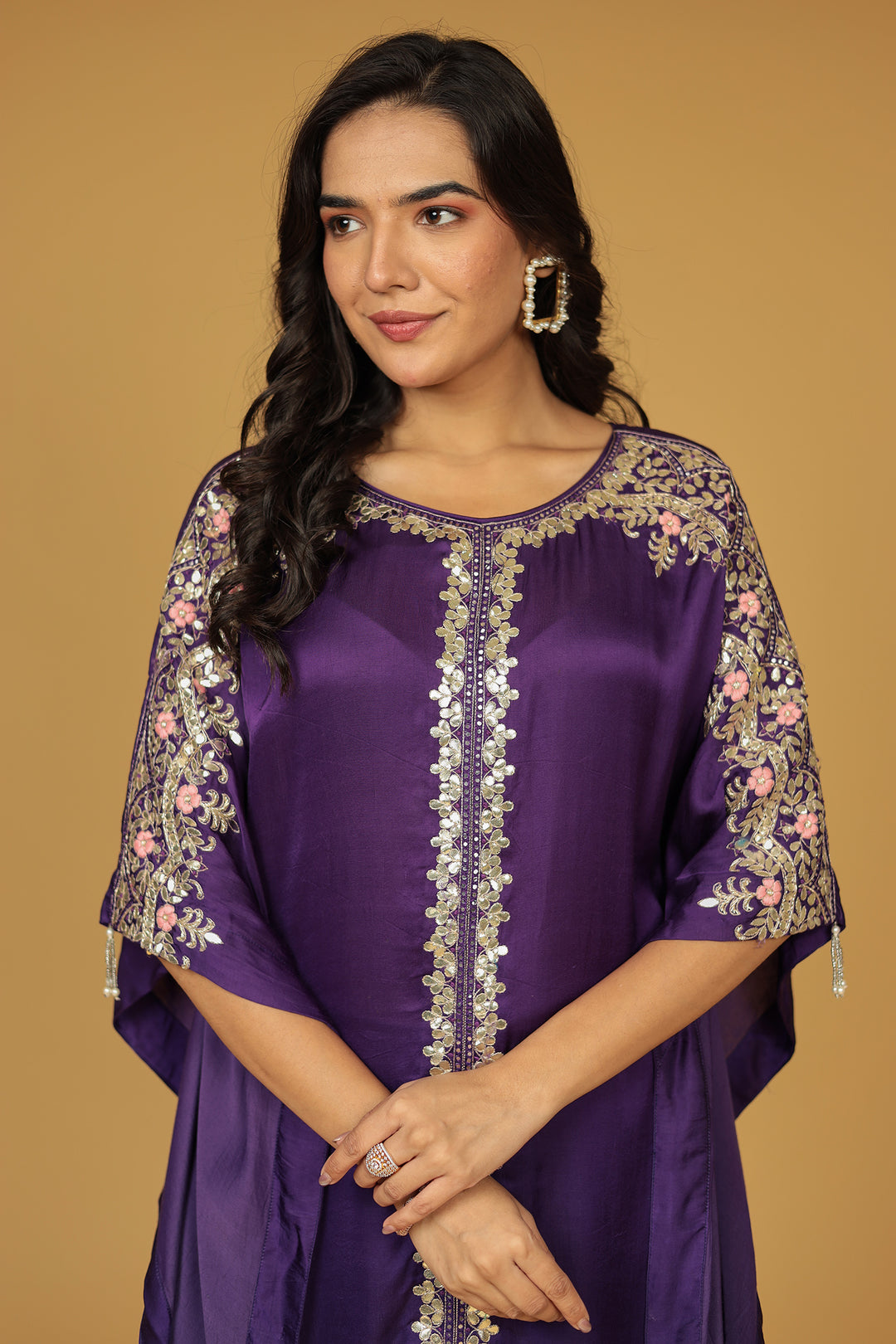 Satin Silk Kaftan Set with Gota Patti, Thread and Zardozi work