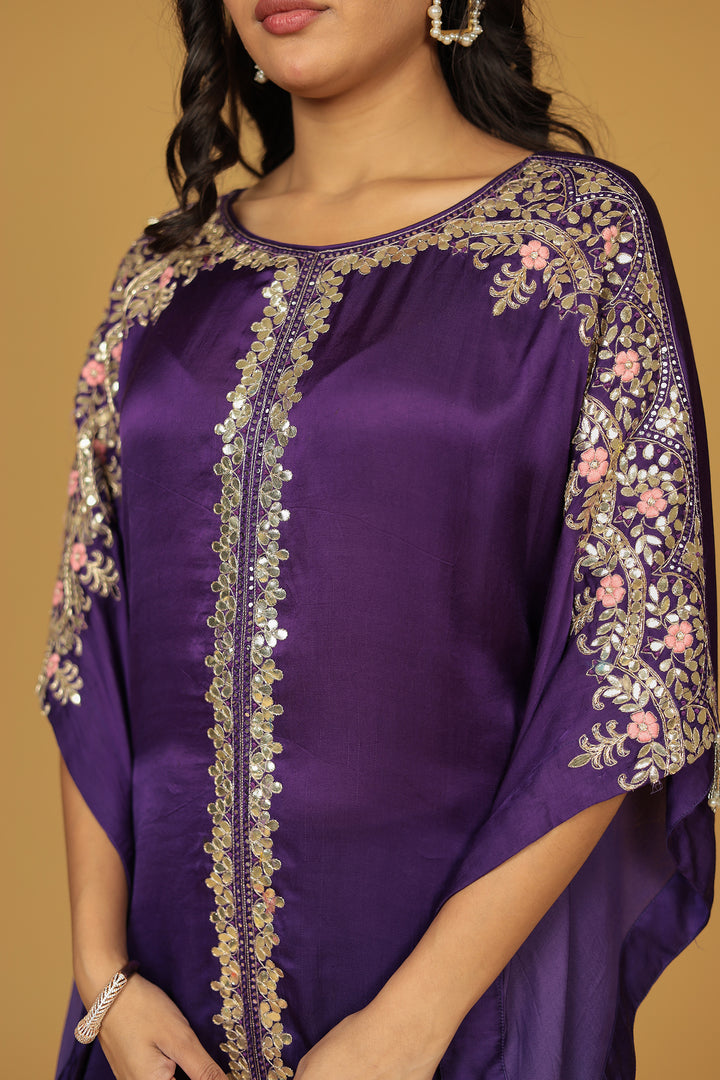 Satin Silk Kaftan Set with Gota Patti, Thread and Zardozi work