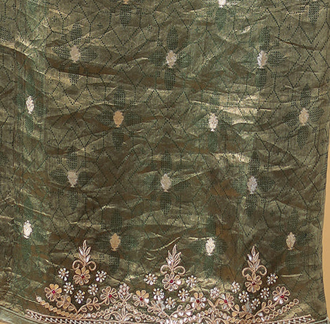 Green Tissue Handloom Saree with Dori, Gota Patti and Pearl work