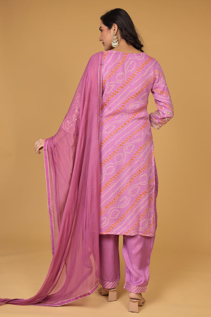 Bandhej Georgette Straight Suit with Aari and Gota Patti work