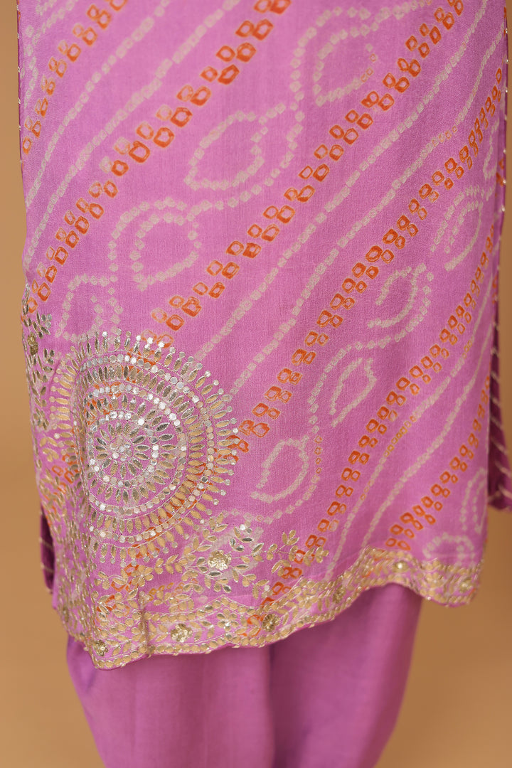 Bandhej Georgette Straight Suit with Aari and Gota Patti work
