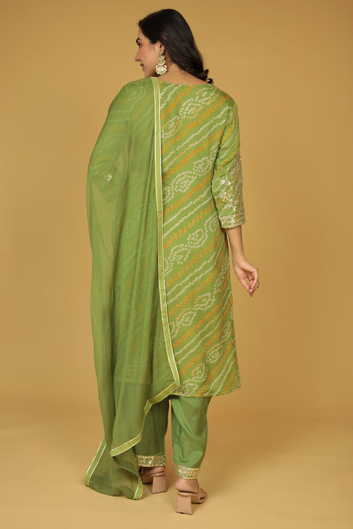 Bandhej Georgette Straight Suit with Aari and Gota Patti work