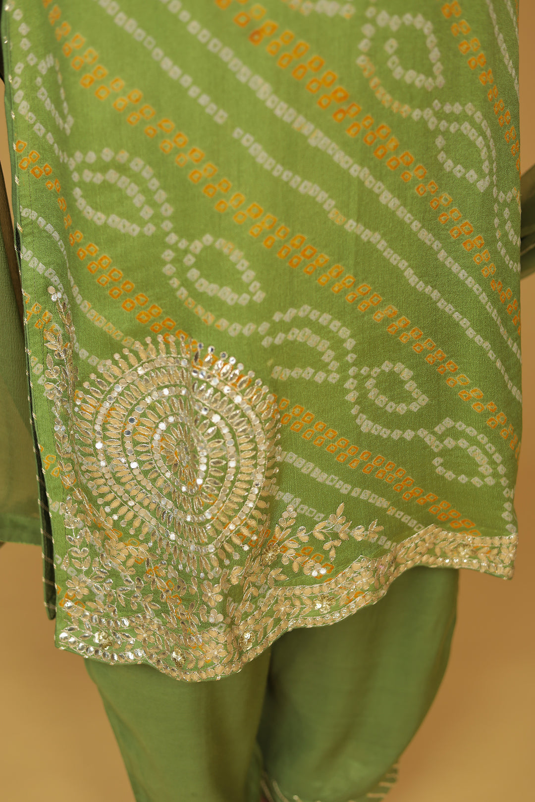 Bandhej Georgette Straight Suit with Aari and Gota Patti work