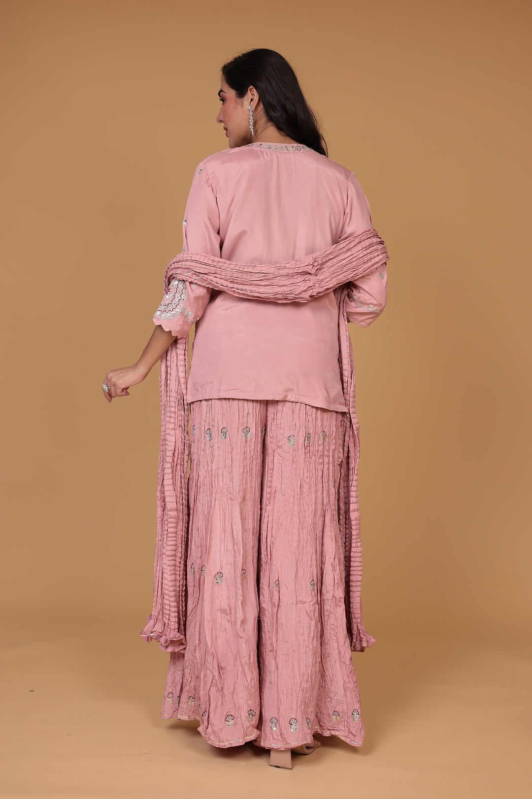 Crushed Silk Suit with Gota Patti, Pearl and Thread work
