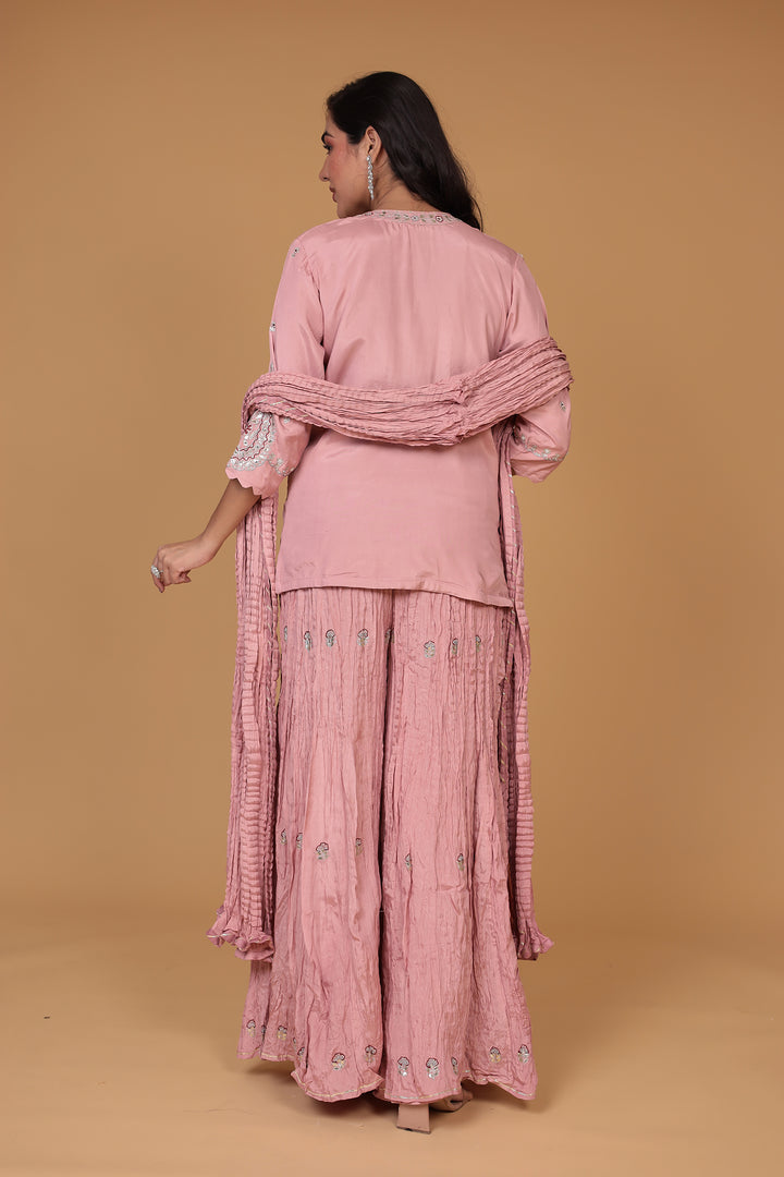 Crushed Silk Suit with Gota Patti, Pearl and Thread work