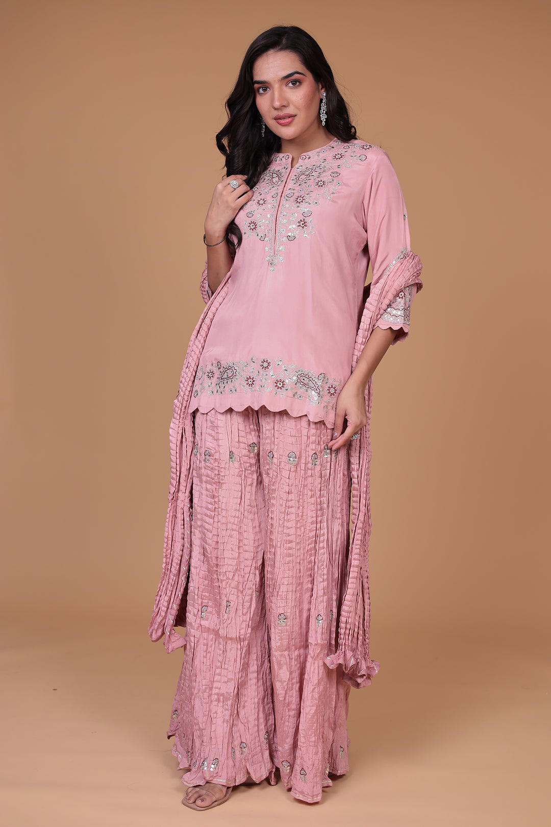 Crushed Silk Suit with Gota Patti, Pearl and Thread work
