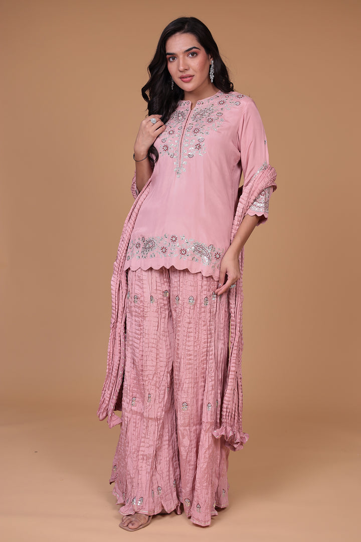 Crushed Silk Suit with Gota Patti, Pearl and Thread work