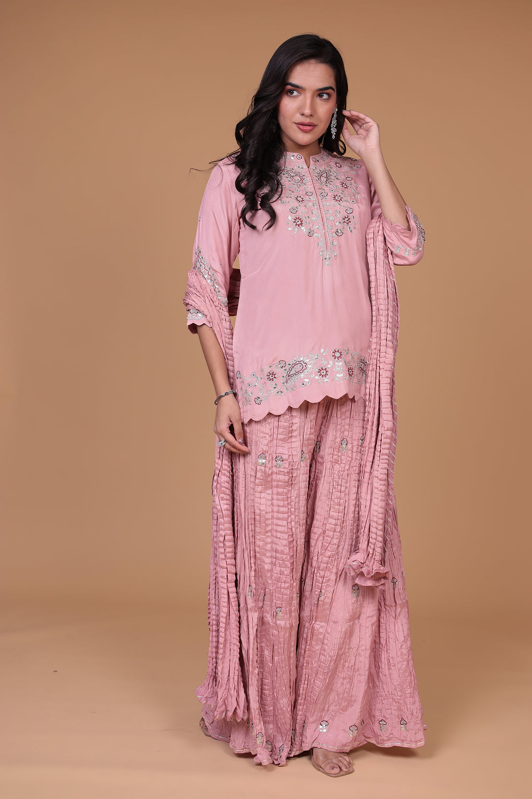Crushed Silk Suit with Gota Patti, Pearl and Thread work