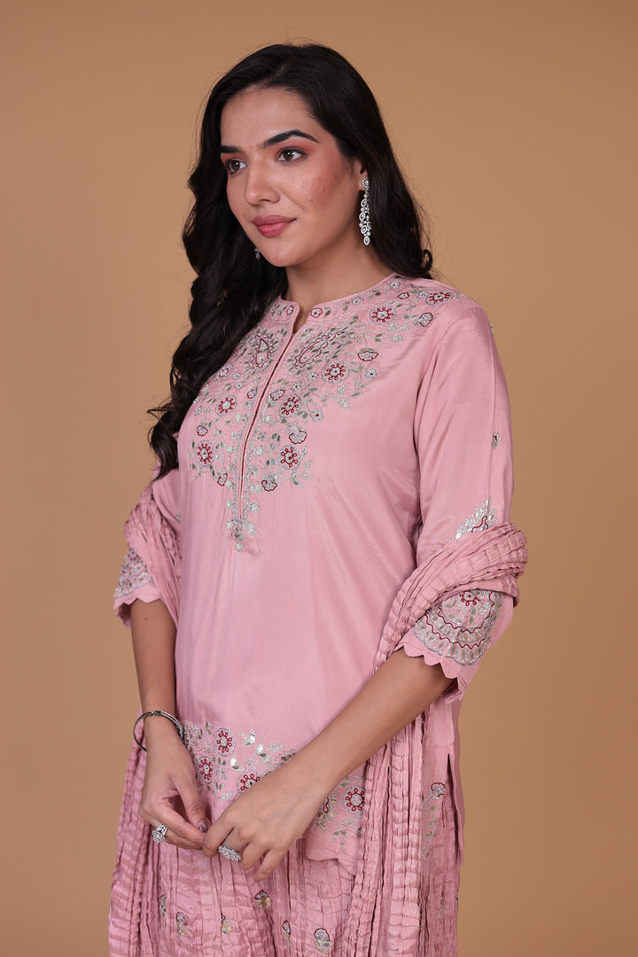 Crushed Silk Suit with Gota Patti, Pearl and Thread work