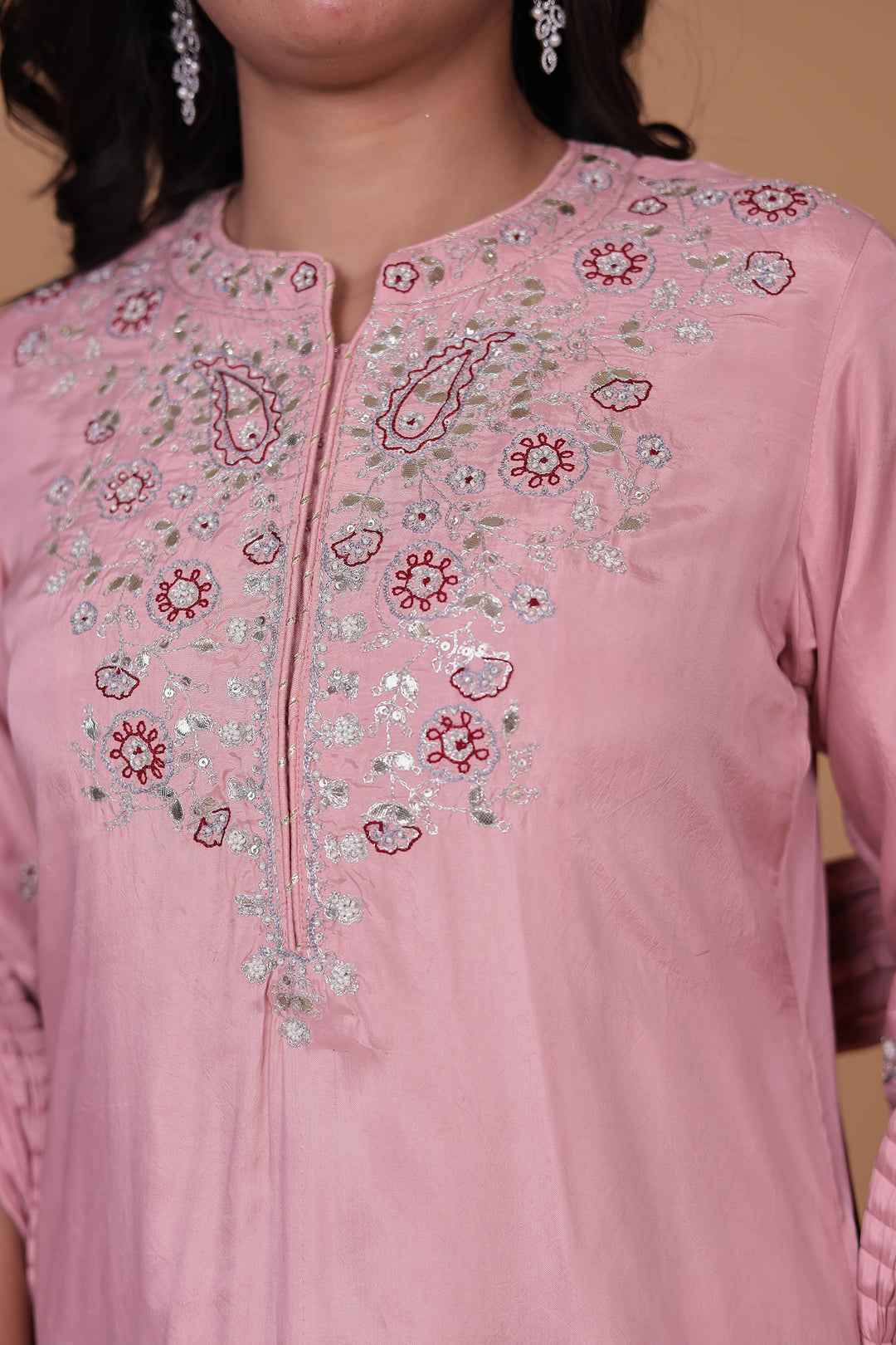 Crushed Silk Suit with Gota Patti, Pearl and Thread work