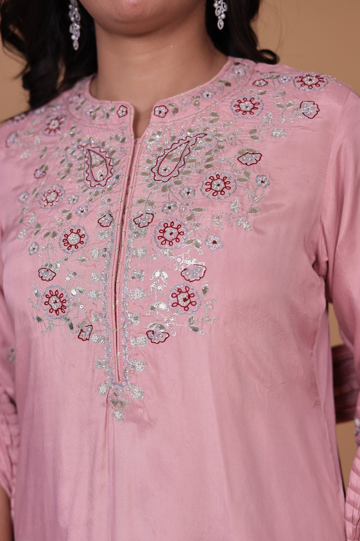 Crushed Silk Suit with Gota Patti, Pearl and Thread work