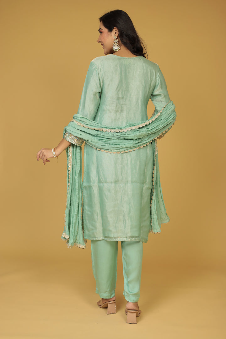 Shimmer Tissue Straight Suit with Sequins and Zardozi work