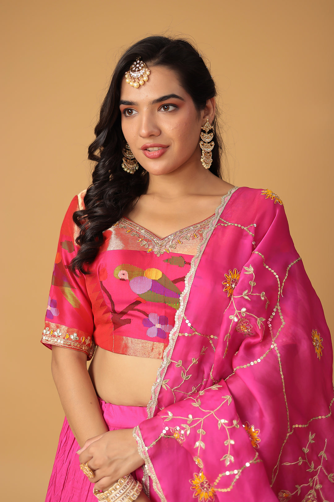 Handwoven Crushed Silk Lehenga with Dori, Gota Patti, Thread work