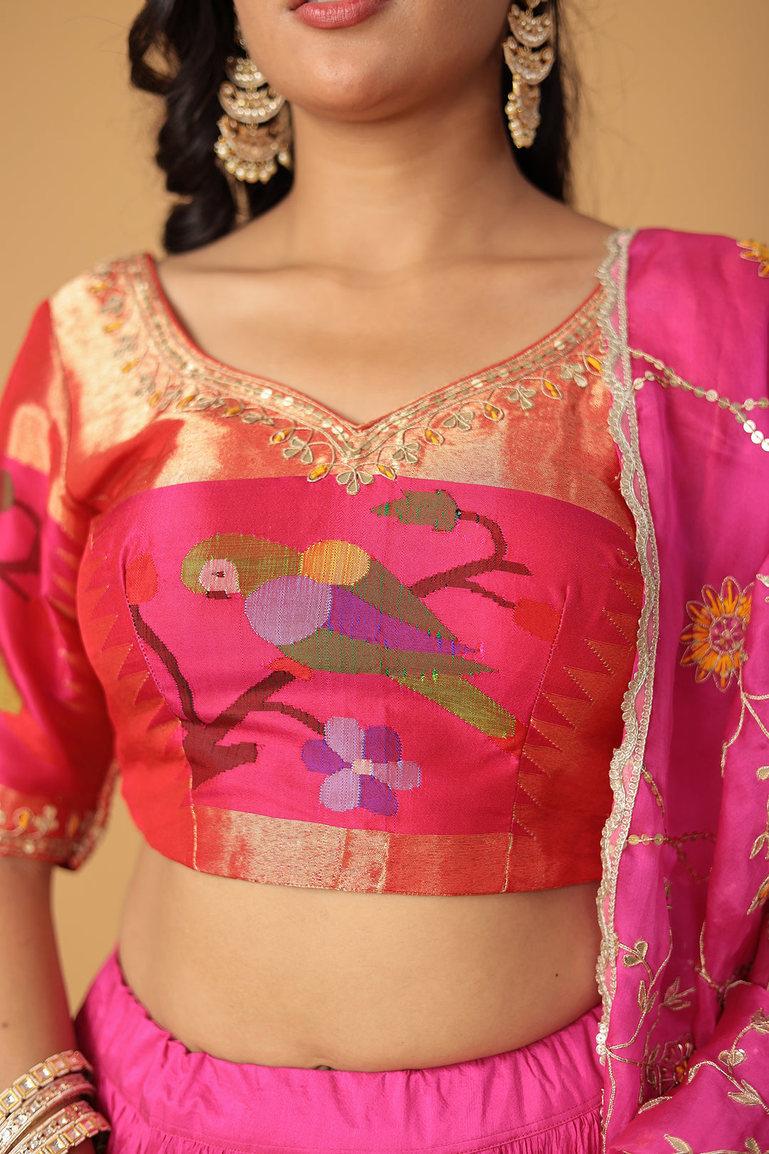 Handwoven Crushed Silk Lehenga with Dori, Gota Patti, Thread work