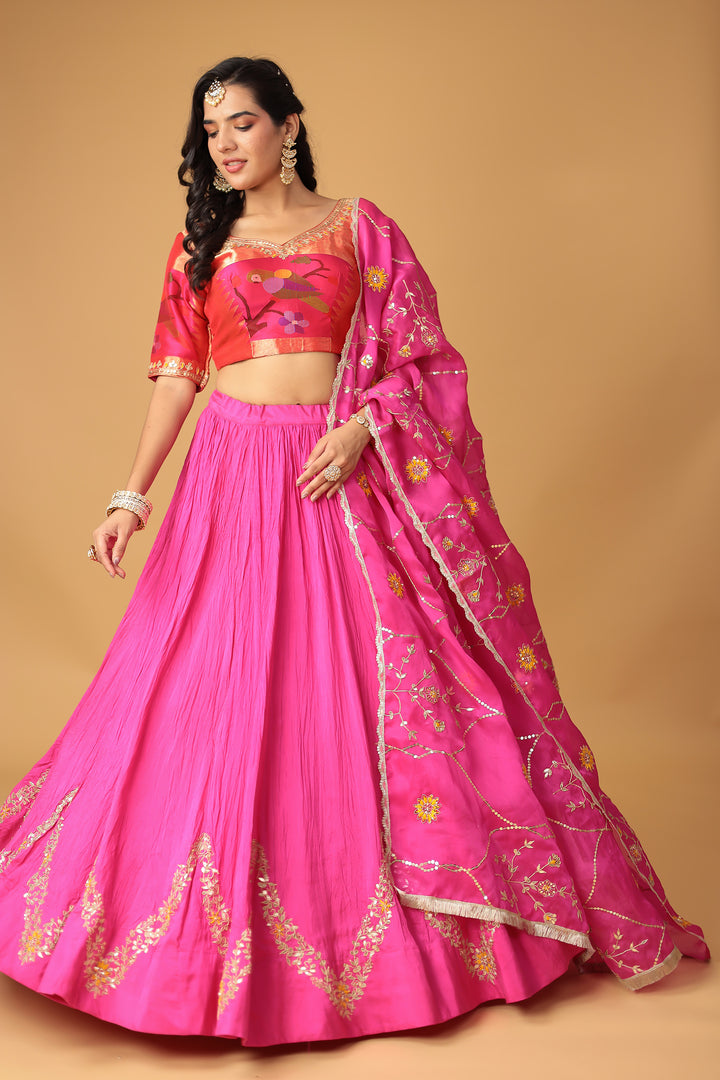 Dark Pink Silk Lehenga