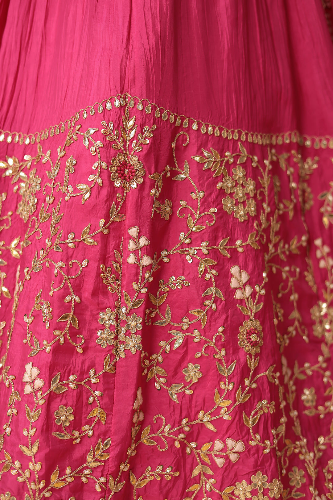 Crushed Silk Lehenga with Dori, Gota Patti, Pearl and Thread work