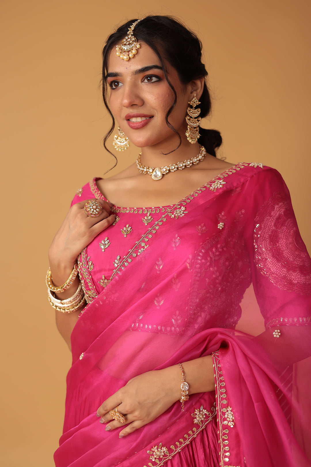 Crushed Silk Lehenga with Dori, Gota Patti, Pearl and Thread work