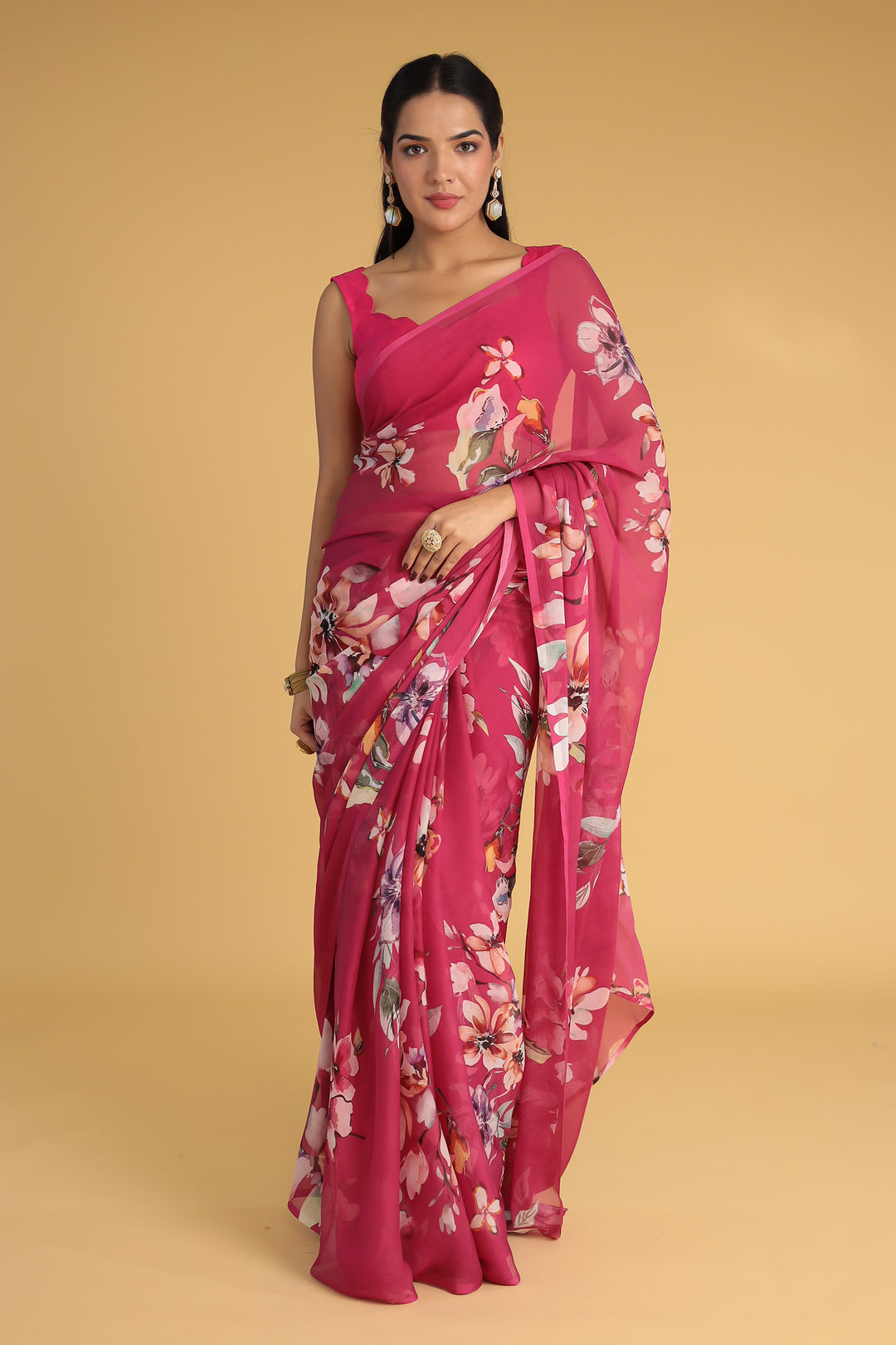 Pink Printed Chiffon Saree
