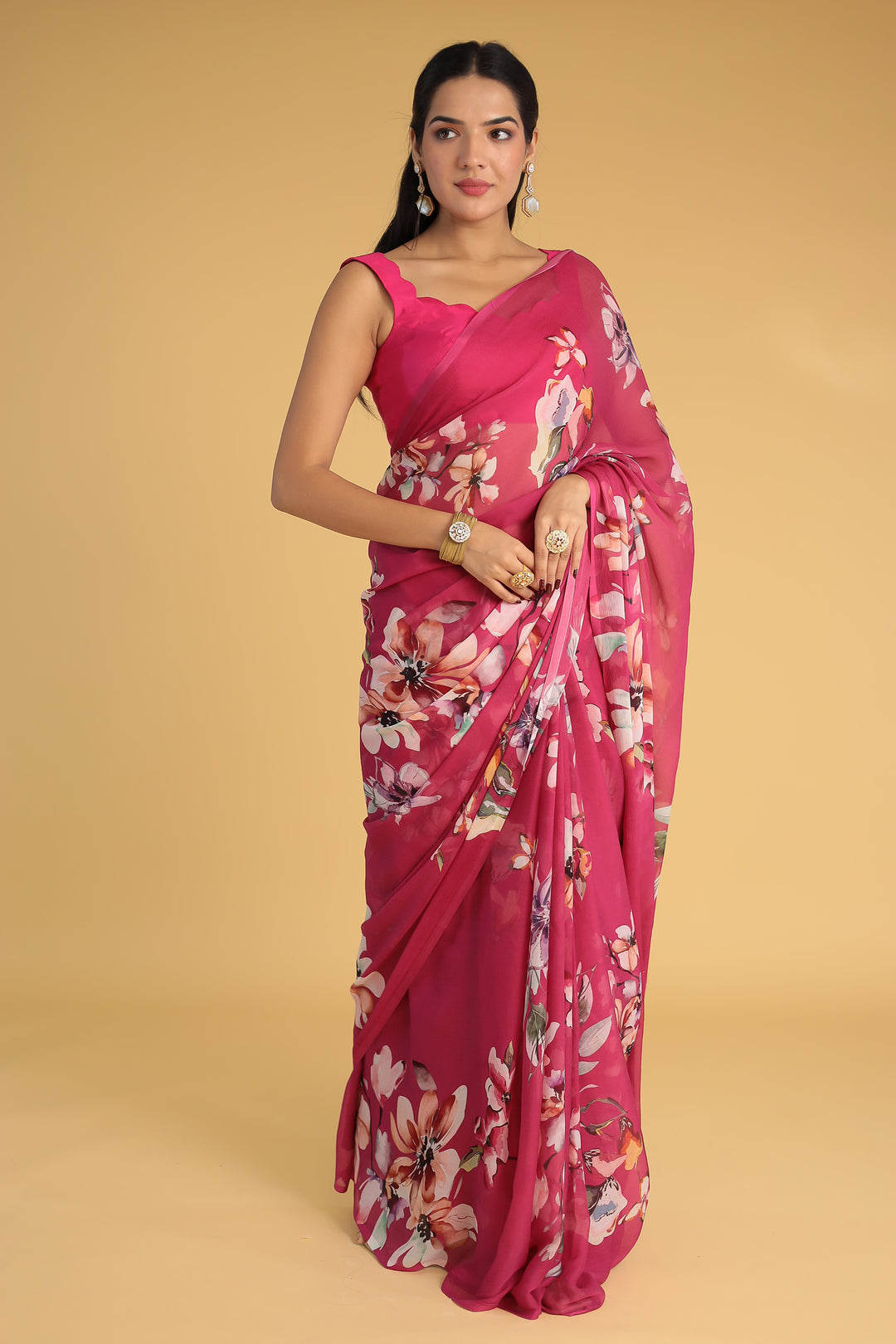 Dark Pink Chiffon Saree 