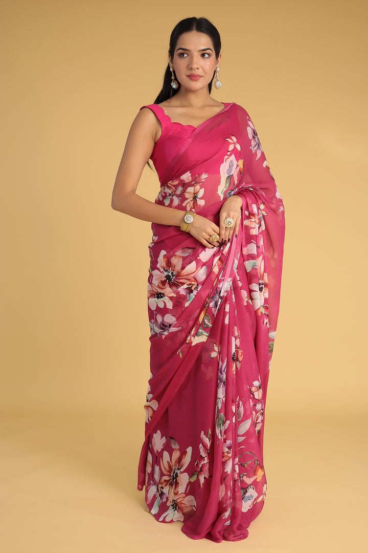 Dark Pink Chiffon Saree 