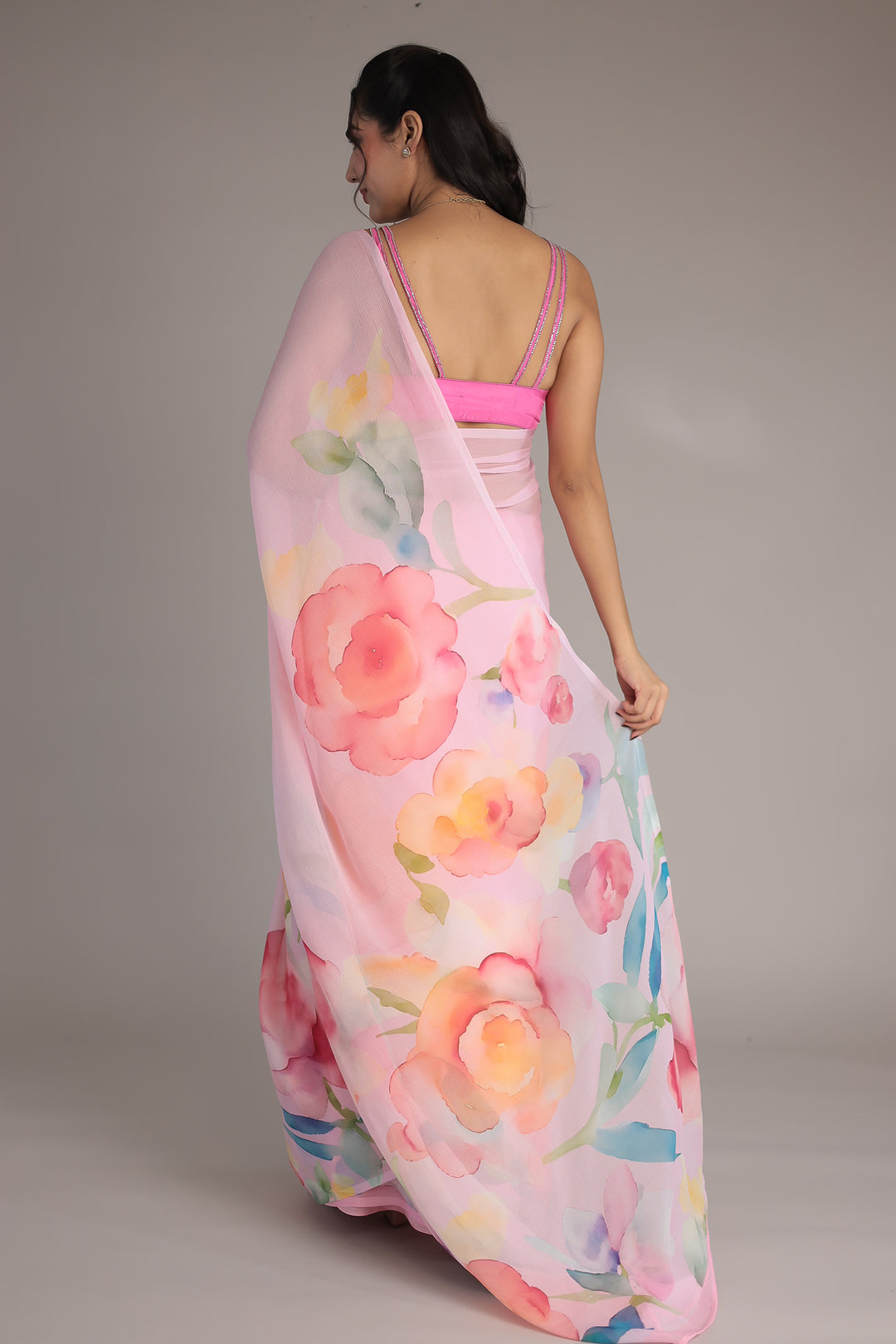 Floral Printed Chiffon Saree