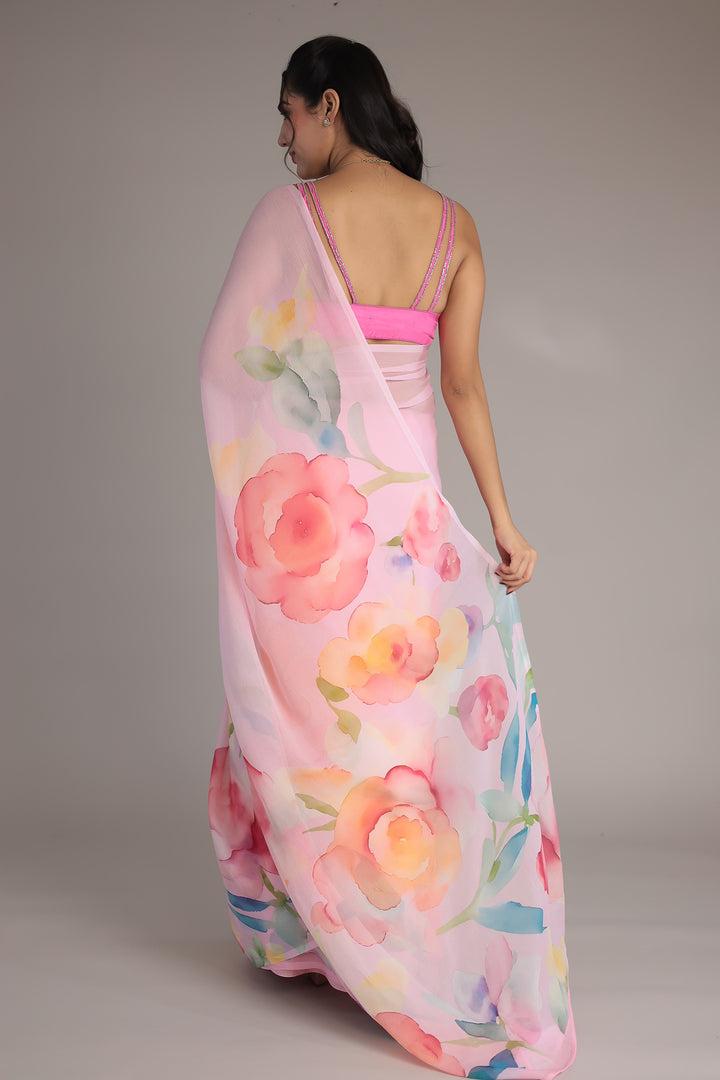 Floral Printed Chiffon Saree