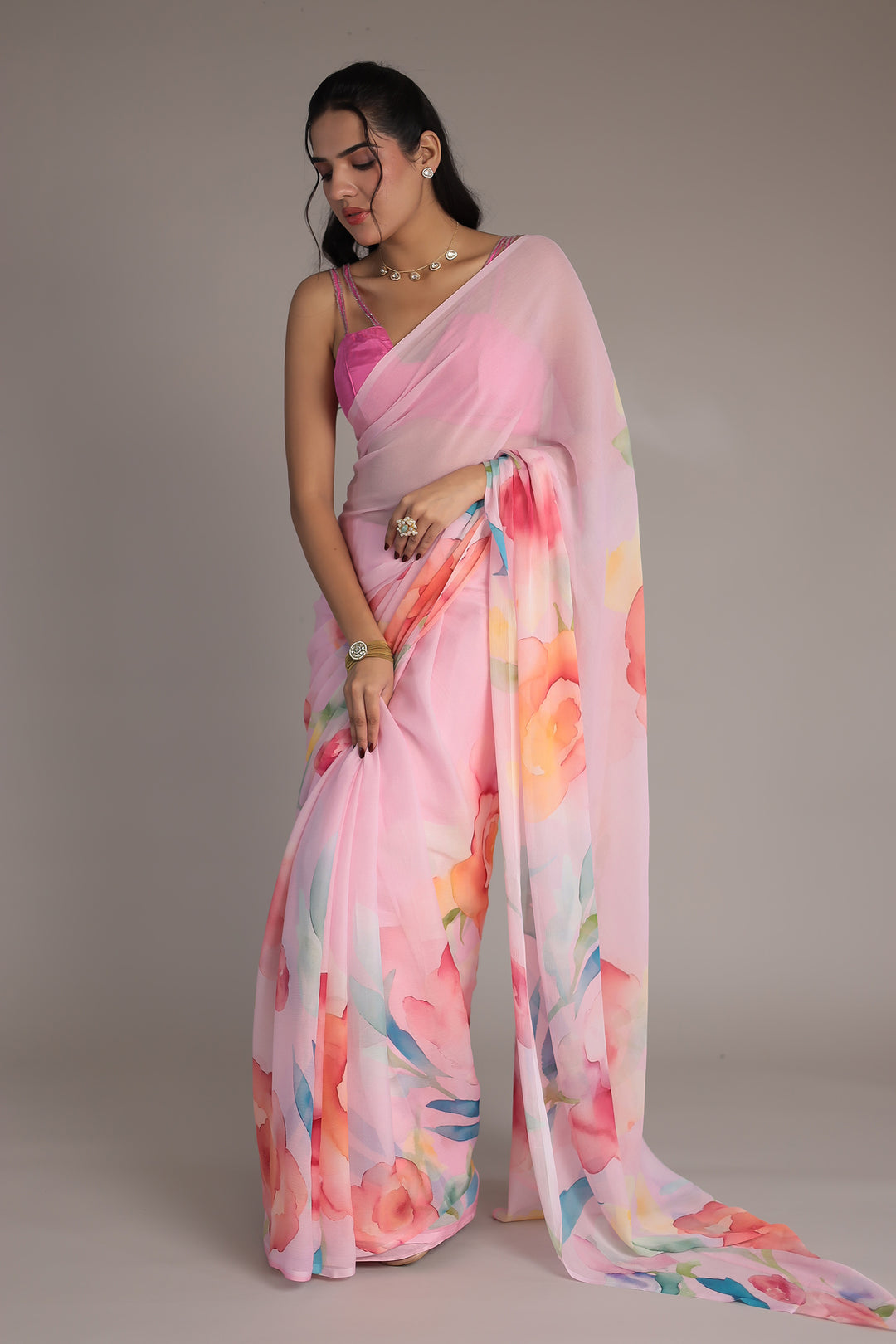 Floral Printed Chiffon Saree