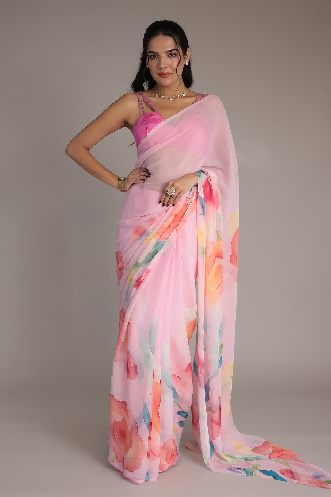 Floral Printed Chiffon Saree