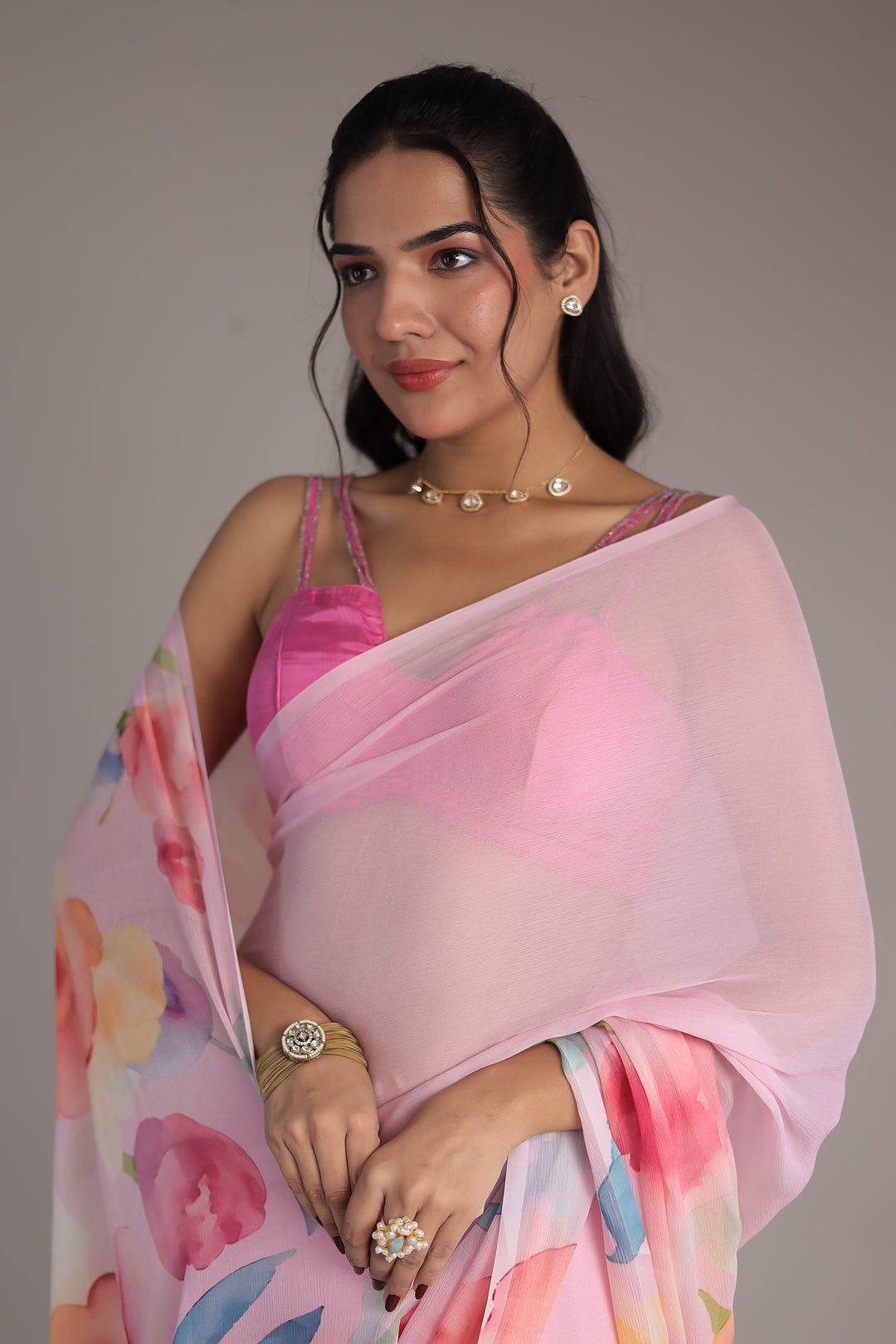 Floral Printed Chiffon Saree