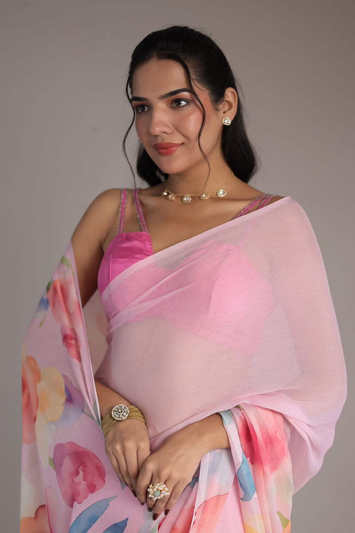 Floral Printed Chiffon Saree