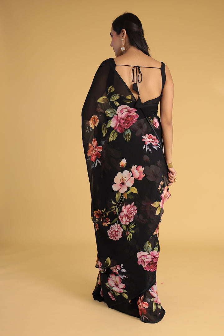 Floral Printed Chiffon Saree